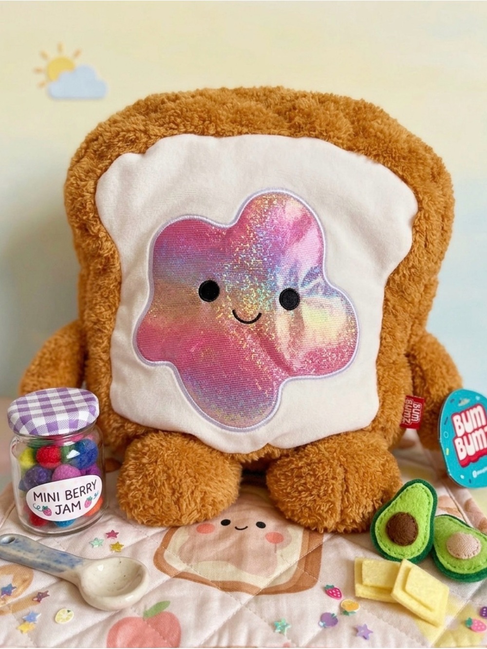 Squishable Timothy the Toast Plush with Shimmery Rainbow Jam 12 inch BumBumz